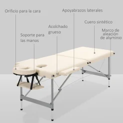 Camilla de masaje Homcom plegable con altura ajustable beige 62-83x186x71 cm