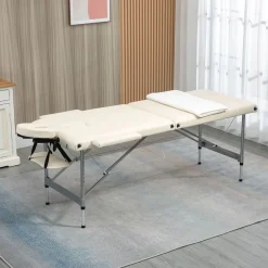 Camilla de masaje Homcom plegable con altura ajustable beige 62-83x186x71 cm