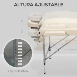 Camilla de masaje Homcom plegable con altura ajustable beige 62-83x186x71 cm