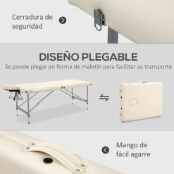 Camilla de masaje Homcom plegable con altura ajustable beige 62-83x186x71 cm