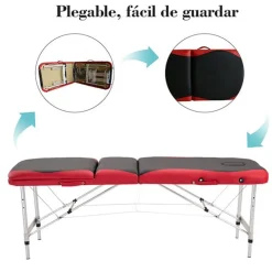 Camilla de masaje plegable y portátil negro y rojo 185x60 cm