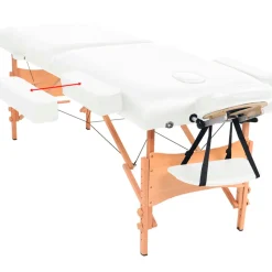 Camilla de masaje plegable 2 zonas reclinable blanco/natural 65/87x66x218 cm