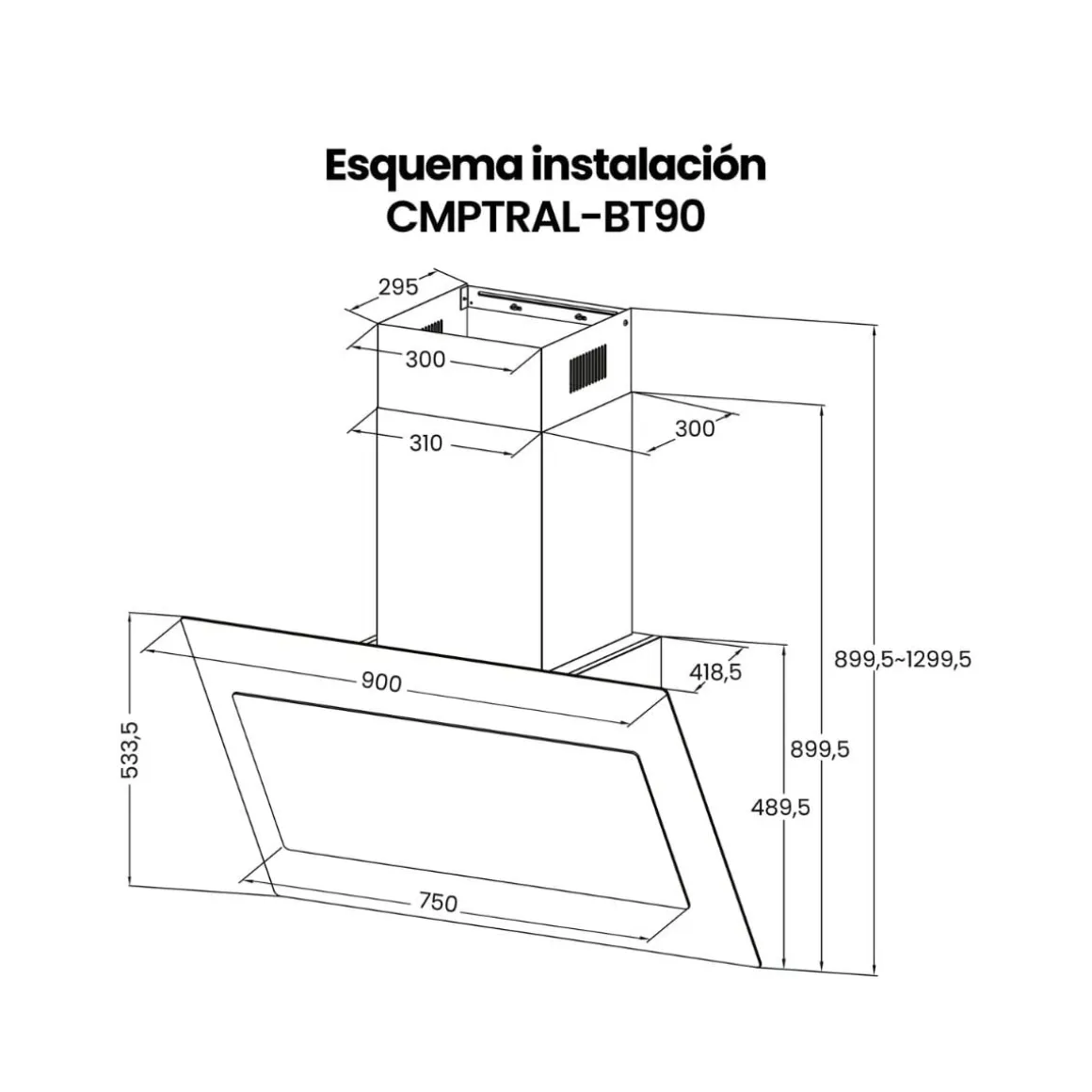 Campana extracción Infiniton CMPRTAL-BT90 250W 800m³/h A negro 90 cm