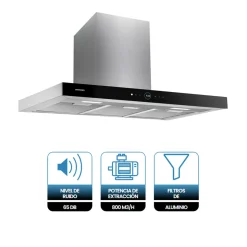 Campana extractora Infiniton CMPT-CLR92S 800m3/h 250W panel táctil y mando a distancia inox