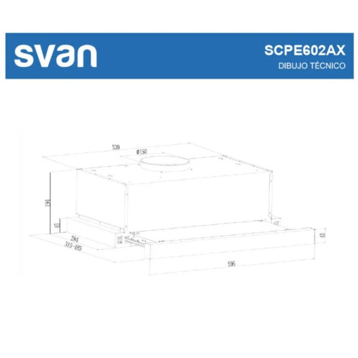 Campana telescópica Svan SCPE602AX 66,5W 301 m³/h C inox 59,5 cm