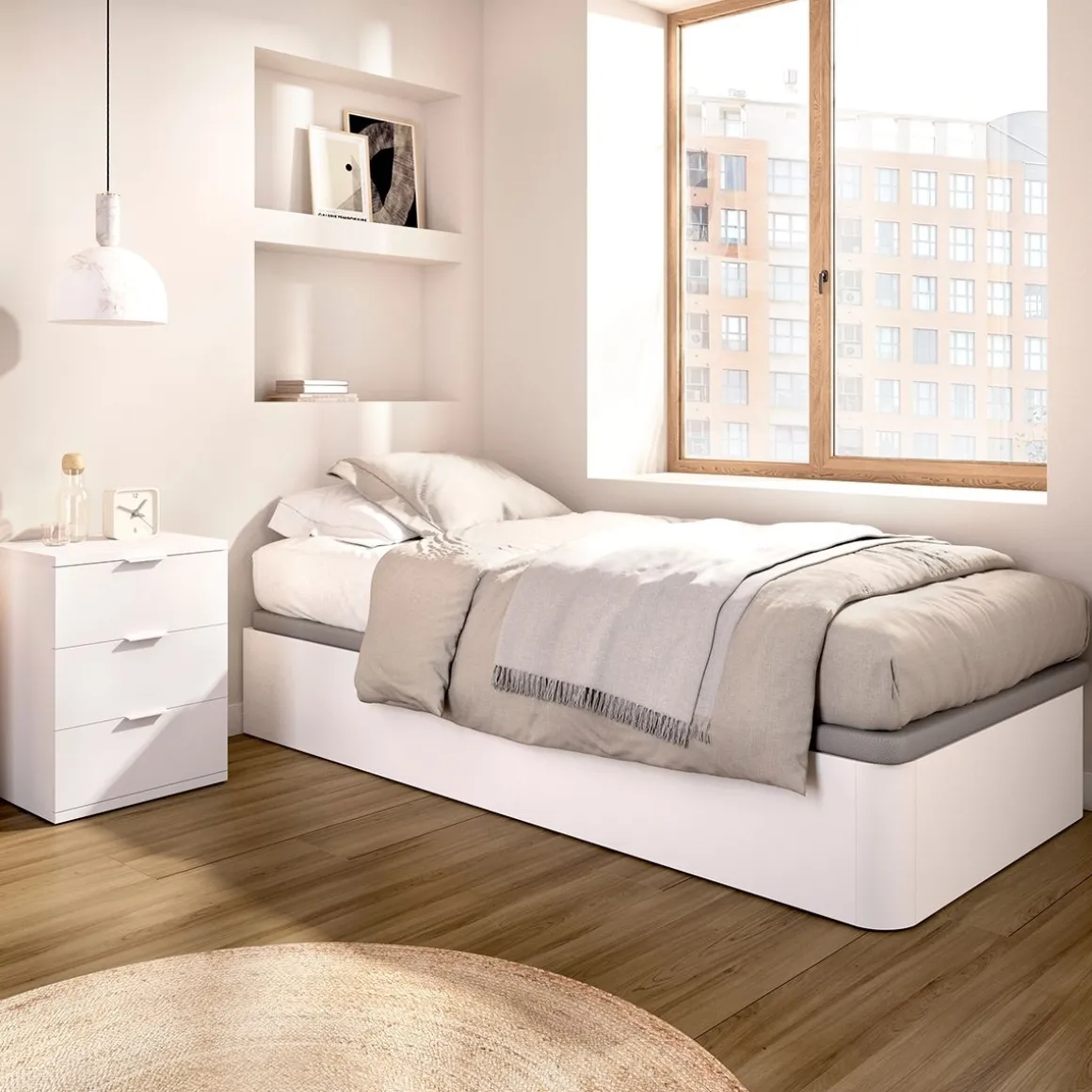 Canapé Round diseño abatible con canto curvo blanco 190 cm