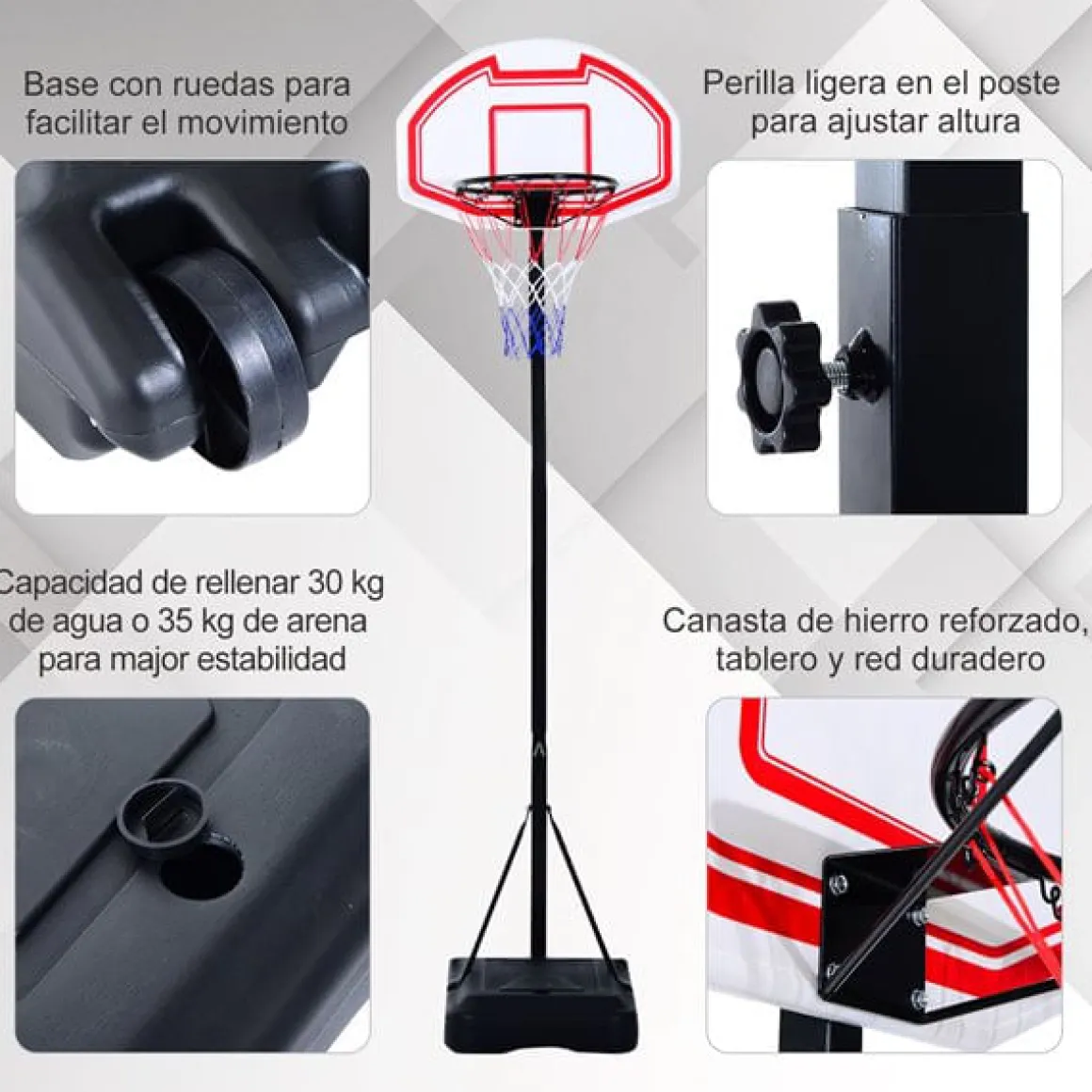 Canasta aro baloncesto ajustable 150-210 cm con soporte