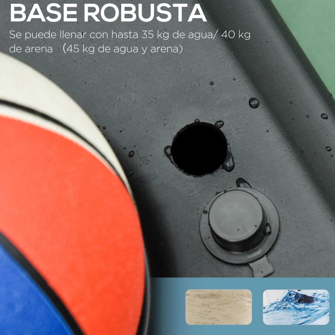 Canasta de baloncesto Gasol Homcom base rellenable + ruedas negro/azul 197,5-254x70x76 cm