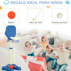 Canasta de baloncesto Homcom 2 en 1 con altura ajustable +2A blanco/azul 116/153x41x46 cm