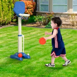 Canasta de baloncesto Homcom 2 en 1 con altura ajustable +2A blanco/azul 116/153x41x46 cm