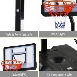 Canasta de baloncesto Homcom con soporte negro 302-352 x 86 x 90 cm