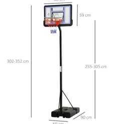 Canasta de baloncesto Homcom con soporte negro 302-352 x 86 x 90 cm