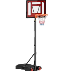 Canasta de baloncesto Jordan Homcom altura ajustable + base rellenable + ruedas rojo/negro 205-261x83x75 cm
