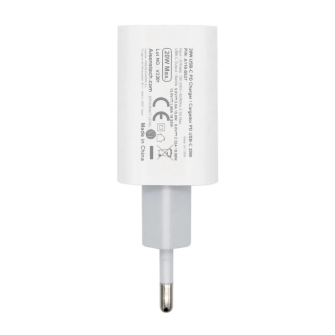 Cargador de pared Aisens A110-0537 20W 1 puerto USB tipo C blanco