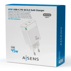 Cargador de pared Aisens ASCH-45W2P005-W 45W 2 USB-C tecnología GaN blanco
