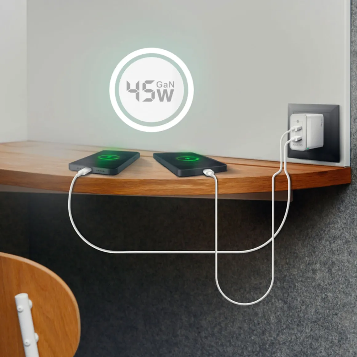 Cargador de pared Aisens ASCH-45W2P005-W 45W 2 USB-C tecnología GaN blanco