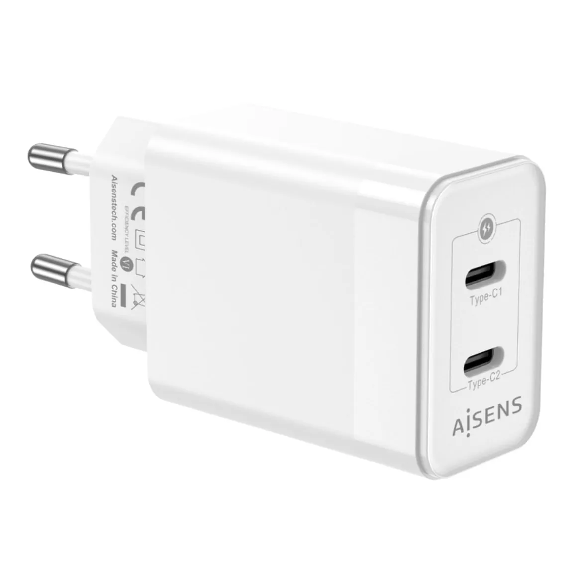 Cargador de pared Aisens ASCH-45W2P005-W 45W 2 USB-C tecnología GaN blanco