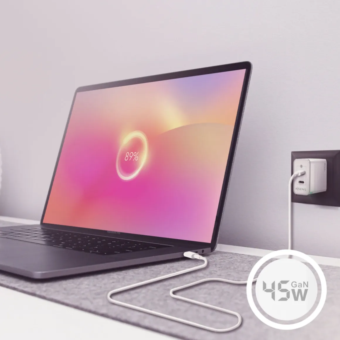 Cargador de pared Aisens ASCH-45W2P005-W 45W 2 USB-C tecnología GaN blanco