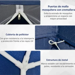 Carpa de jardín Balik Outsunny con mosquitera azul 3x3 m