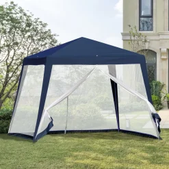 Carpa de jardín Balik Outsunny con mosquitera azul 3x3 m