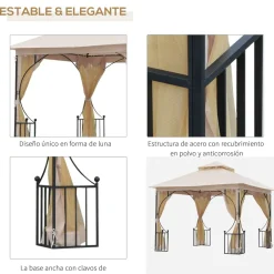 Carpa de jardín Cenja Outsunny 4 cortinas doble techo beige 3x3 m
