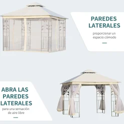 Carpa de jardín Laham Outsunny techo doble con mosquitera 280x300x300 cm