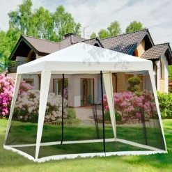 Carpa de jardín Outsunny con mosquitera y cremalleras beige 245x300x300 cm