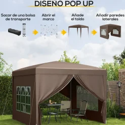 Carpa Módena Outsunny plegable paredes + ventanas desmontables 196-258x295x295 cm