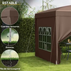 Carpa Módena Outsunny plegable paredes + ventanas desmontables 196-258x295x295 cm