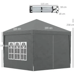 Carpa Módena Outsunny plegable paredes + ventanas desmontables 196-258x295x295 cm