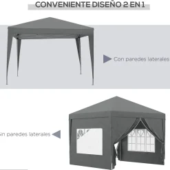 Carpa Módena Outsunny plegable paredes + ventanas desmontables 196-258x295x295 cm