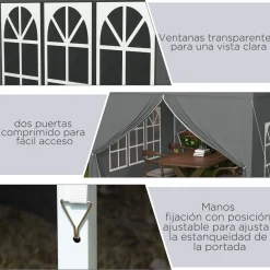 Carpa Módena Outsunny plegable paredes + ventanas desmontables 196-258x295x295 cm