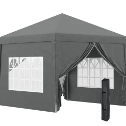Carpa Módena Outsunny plegable paredes + ventanas desmontables 196-258x295x295 cm