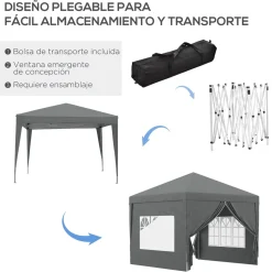 Carpa Módena Outsunny plegable paredes + ventanas desmontables 196-258x295x295 cm