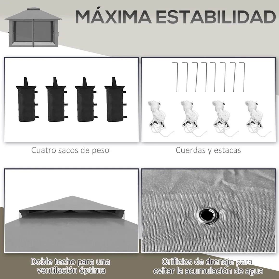 Carpa Passet Outsunny plegable 4 mosquiteras gris 263-283x392 cm