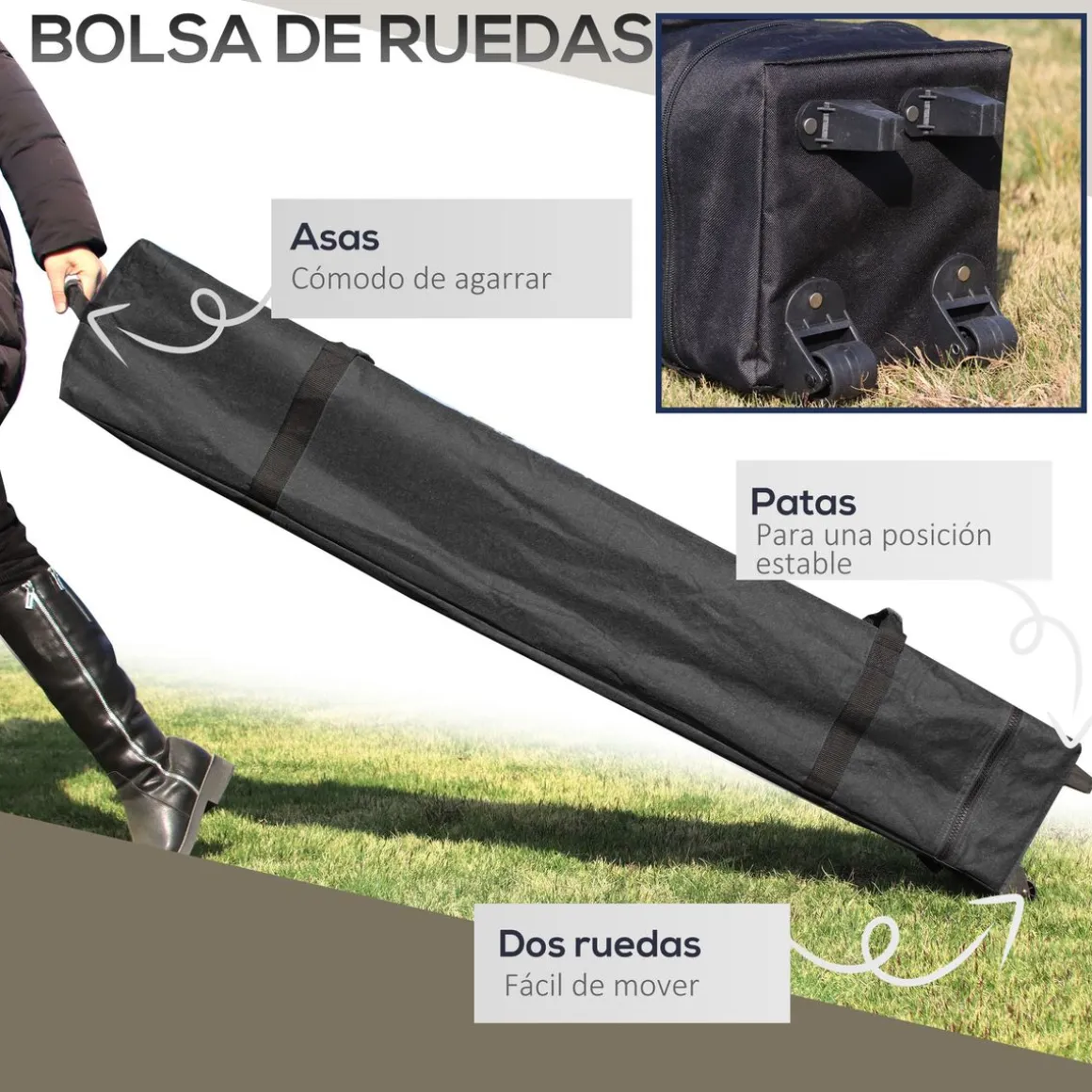 Carpa Passet Outsunny plegable 4 mosquiteras gris 263-283x392 cm