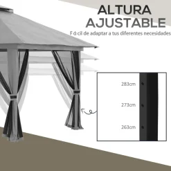 Carpa Passet Outsunny plegable 4 mosquiteras gris 263-283x392 cm