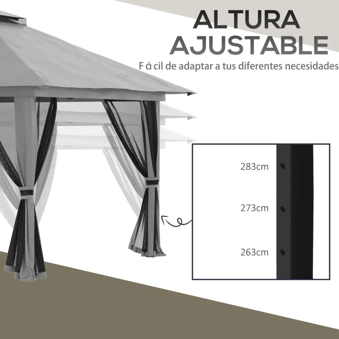 Carpa Passet Outsunny plegable 4 mosquiteras gris 263-283x392 cm