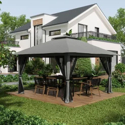 Carpa Passet Outsunny plegable 4 mosquiteras gris 263-283x392 cm