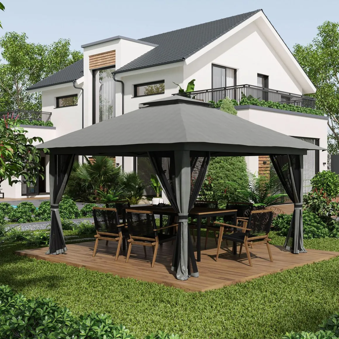 Carpa Passet Outsunny plegable 4 mosquiteras gris 263-283x392 cm