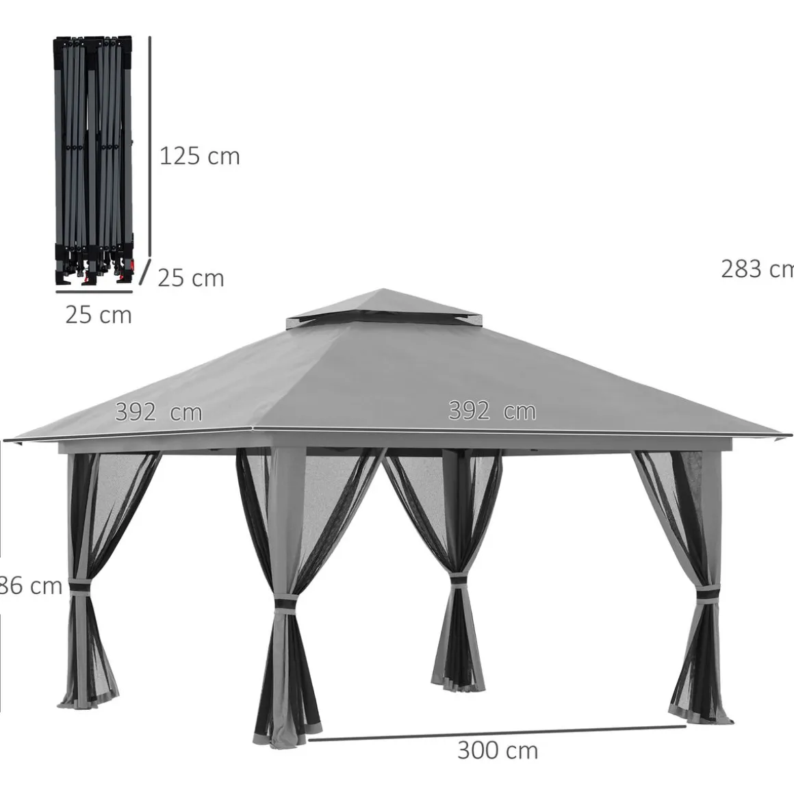 Carpa Passet Outsunny plegable 4 mosquiteras gris 263-283x392 cm