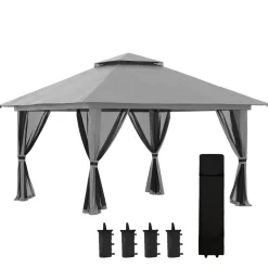 Carpa Passet Outsunny plegable 4 mosquiteras gris 263-283x392 cm