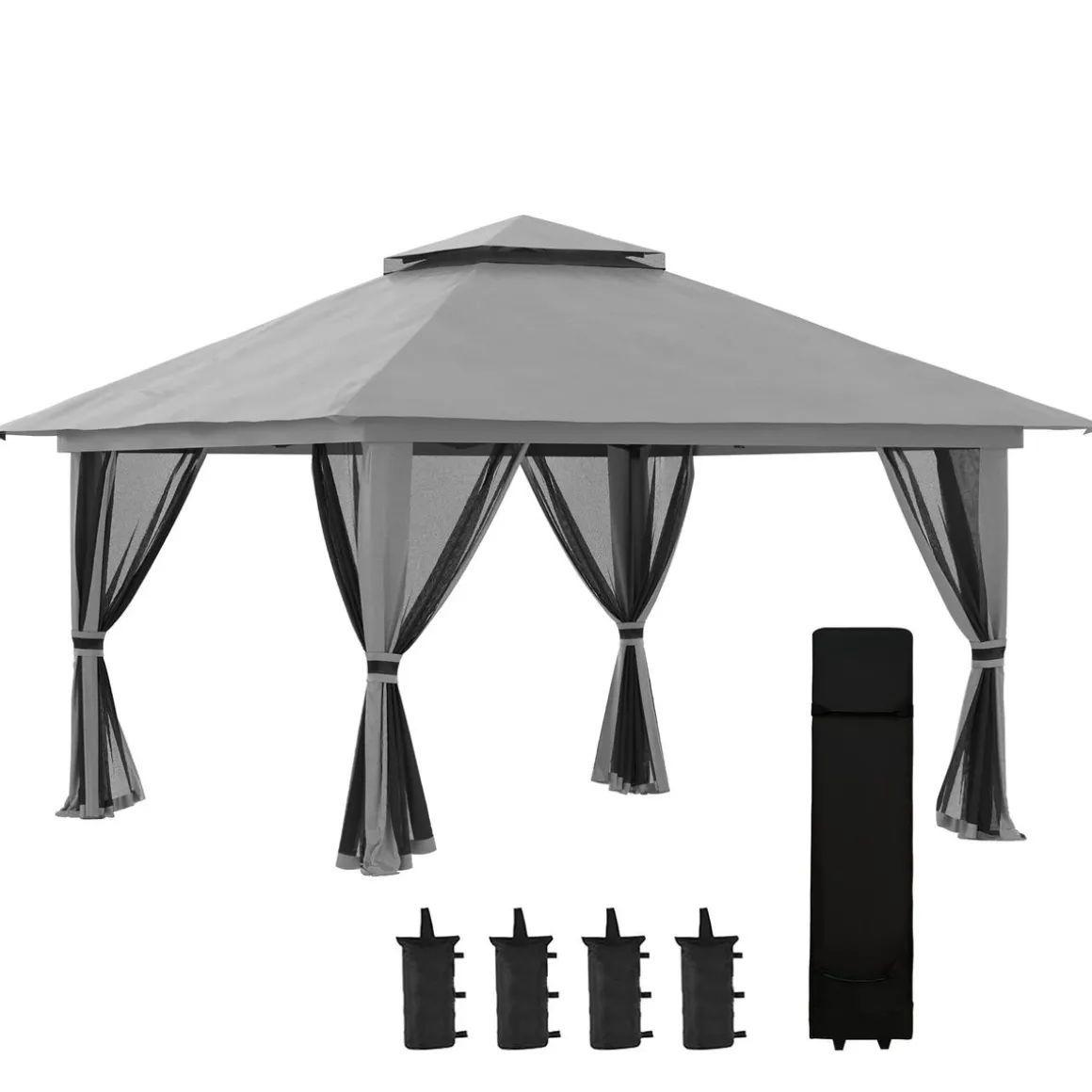 Carpa Passet Outsunny plegable 4 mosquiteras gris 263-283x392 cm