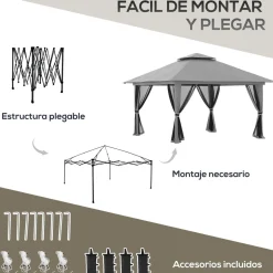 Carpa Passet Outsunny plegable 4 mosquiteras gris 263-283x392 cm