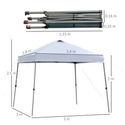 Carpa plegable de jardín Outsunny portátil con bolsa de transporte blanco 250x300x300 cm