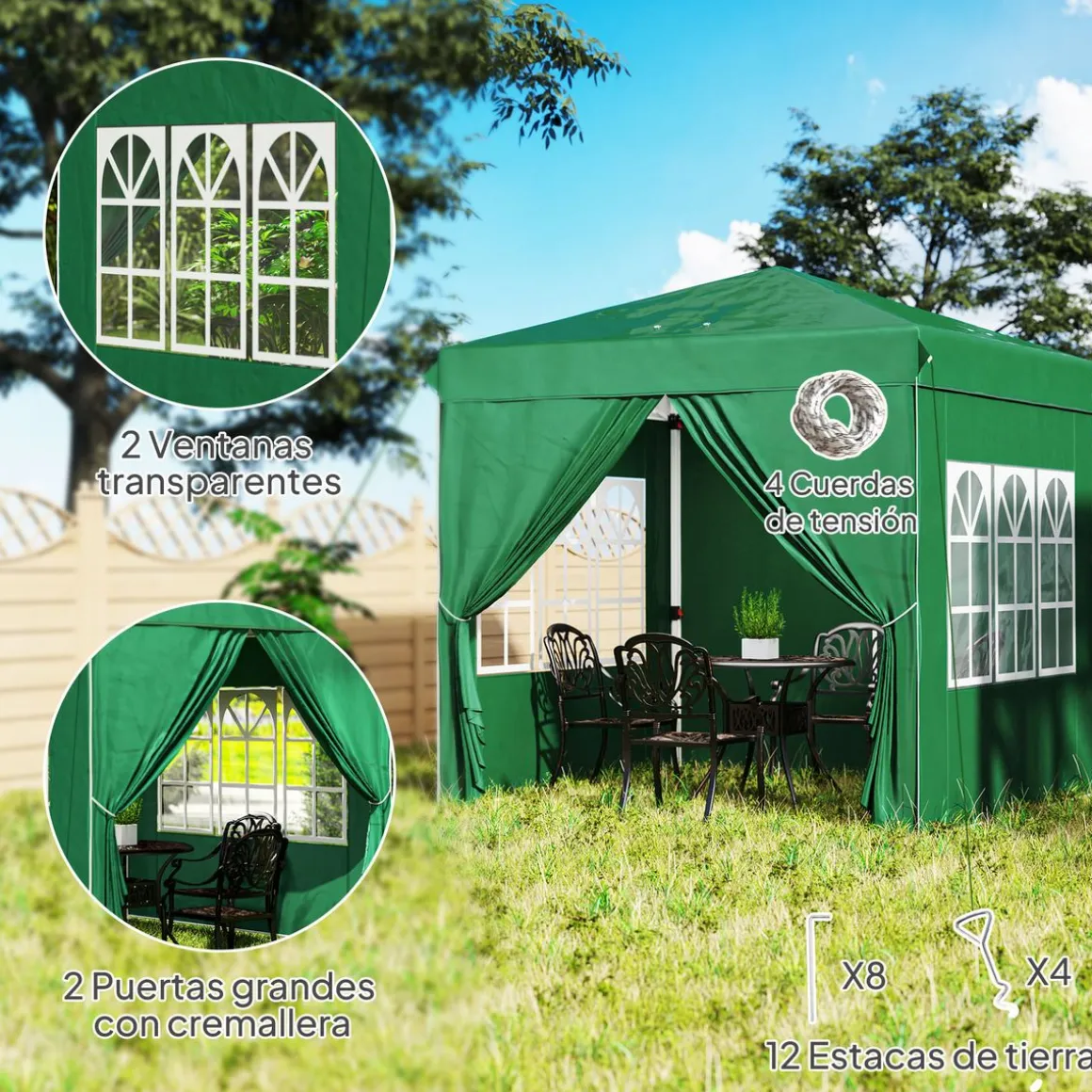 Carpa Rito Outsunny plegable + 4 paredes laterales gris 325x290 cm