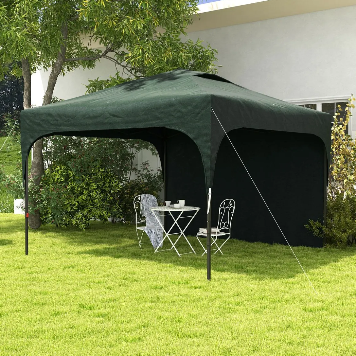 Carpa Tamy Outsunny plegable + altura ajustable + pared lateral verde 265x300x300 cm