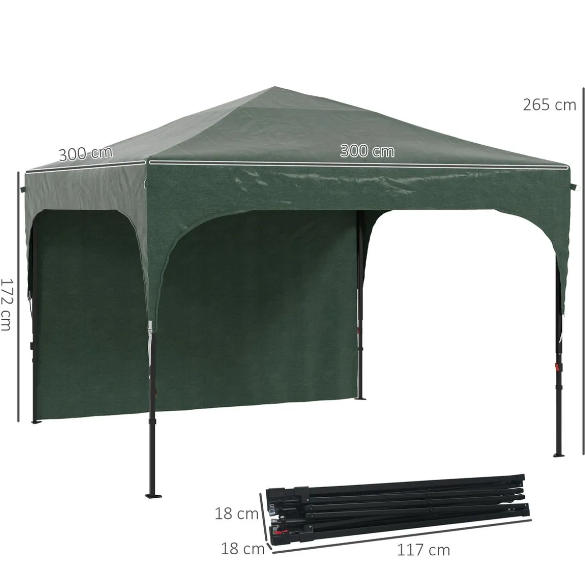 Carpa Tamy Outsunny plegable + altura ajustable + pared lateral verde 265x300x300 cm