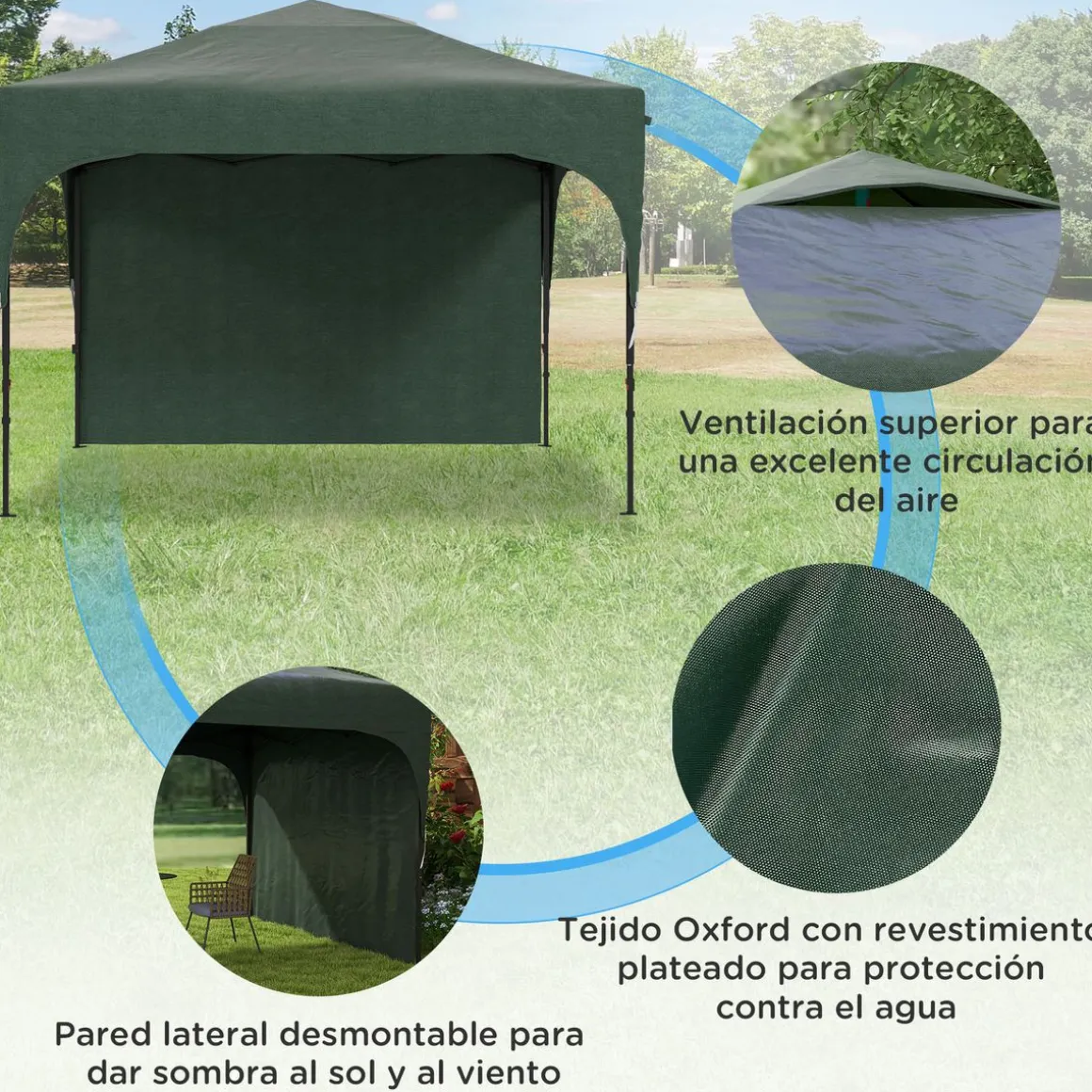 Carpa Tamy Outsunny plegable + altura ajustable + pared lateral verde 265x300x300 cm