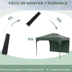 Carpa Tamy Outsunny plegable + altura ajustable + pared lateral verde 265x300x300 cm